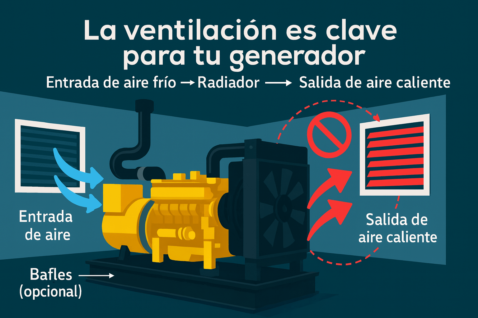Bafles y compuertas dirigiendo el aire caliente fuera de la sala